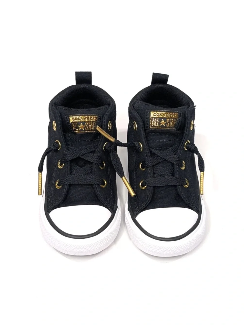 Converse Kids Black High-Top Sneakers with Gold Star Accents